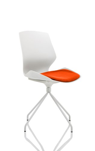 Florence Spindle White Frame Visitor Chair in Bespoke Seat Tabasco Orange Dynamic