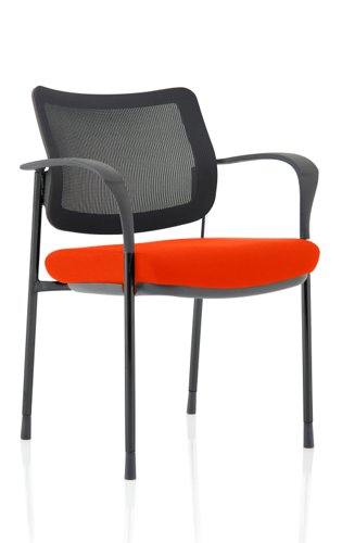 Brunswick Deluxe Mesh Back Black Frame Bespoke Colour Seat Tabasco Orange With Arms Visitors Chairs KCUP1594