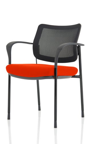 Brunswick Deluxe Mesh Back Black Frame Bespoke Colour Seat Tabasco Orange With Arms Visitors Chairs KCUP1594