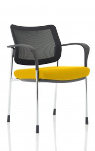 Brunswick Deluxe Mesh Back Chrome Frame Bespoke Colour Seat Senna Yellow With Arms Visitors Chairs KCUP1600