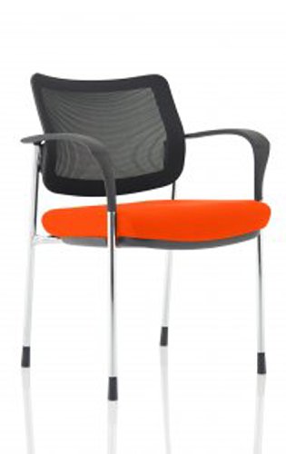 Brunswick Deluxe Mesh Back Chrome Frame Bespoke Colour Seat Tabasco Orange With Arms Visitors Chairs KCUP1602