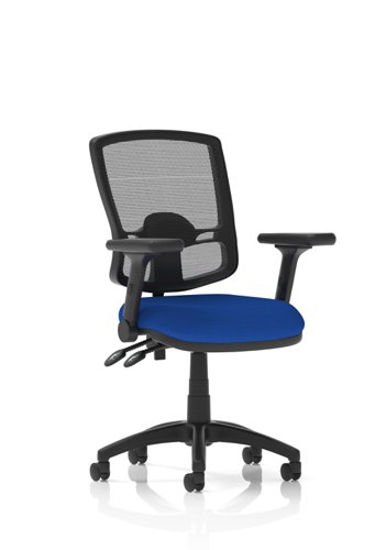 Eclipse Plus II Lever Task Operator Chair Deluxe Mesh Back With Bespoke Colour Seat in Stevia Blue With Height Adjustable And Folding Arms