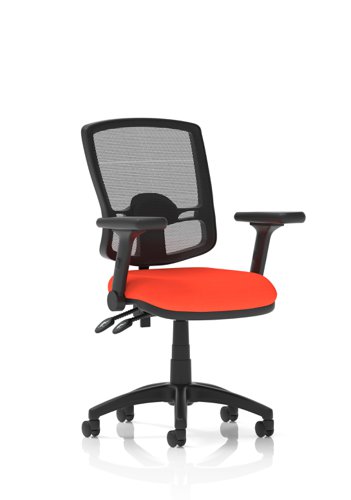 Eclipse Plus II Lever Task Operator Chair Deluxe Mesh Back With Bespoke Colour Seat in Tabasco Orange With Height Adjustable And Folding Arms