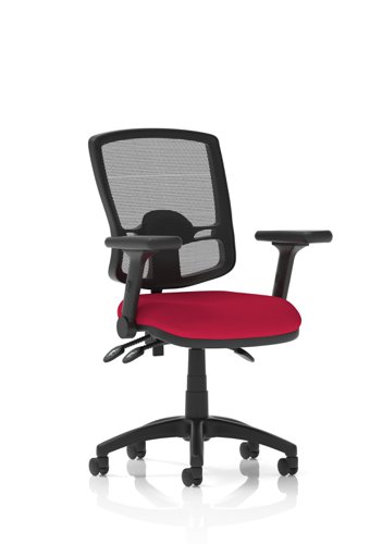 Eclipse Plus III Lever Task Operator Chair Deluxe Mesh Back With Bespoke Colour Seat In Bergamot Cherry with Height Adjustable and Folding Arms