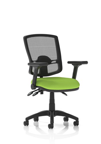 Eclipse Plus III Lever Task Operator Chair Deluxe Mesh Back With Bespoke Colour Seat In Myrrh Green with Height Adjustable and Folding Arms