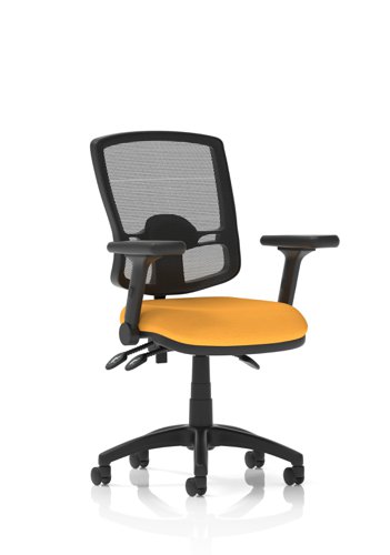 Eclipse Plus III Lever Task Operator Chair Deluxe Mesh Back With Bespoke Colour Seat In Senna Yellow with Height Adjustable and Folding Arms