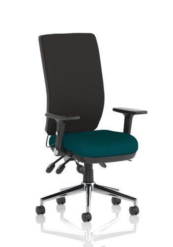 Chiro High Back Task Operators Chair Bespoke Colour Seat Maringa Teal With Height Adjustable And Folding Arms