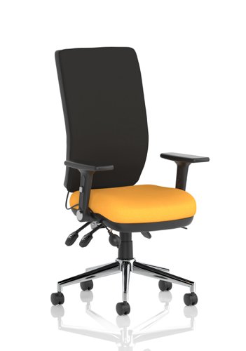 Chiro High Back Task Operators Chair Bespoke Colour Seat Senna Yellow With Height Adjustable And Folding Arms