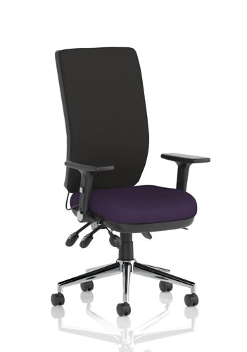 Chiro High Back Task Operators Chair Bespoke Colour Seat Tansy Purple With Height Adjustable And Folding Arms