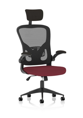 Ace Executive Mesh Back Office Chair With Folding Arms Bespoke Fabric Seat Ginseng Chilli - KCUP2001