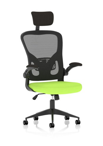 Ace Executive Mesh Back Office Chair With Folding Arms Bespoke Fabric Seat Myrrh Green - KCUP2003