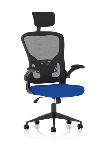 Ace Executive Mesh Back Office Chair With Folding Arms Bespoke Fabric Seat Stevia Blue - KCUP2005