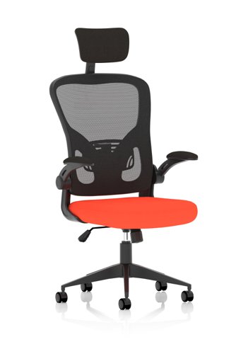 Ace Executive Mesh Back Office Chair With Folding Arms Bespoke Fabric Seat Tabasco Orange - KCUP2006