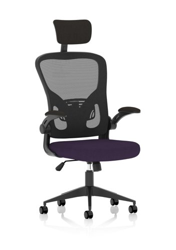 Ace Executive Mesh Back Office Chair With Folding Arms Bespoke Fabric Seat Tansy Purple - KCUP2007