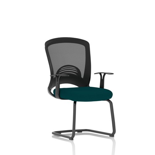 KCUP2010 Astro Visitor Bespoke Fabric Seat Maringa Teal Cantilever Leg Mesh Chair