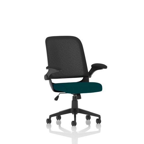 Crew Mesh Back Task Operator Office Chair Bespoke Fabric Seat Maringa Teal With Folding Arms - KCUP2018