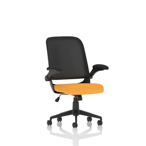 Crew Mesh Back Task Operator Office Chair Bespoke Fabric Seat Senna Yellow With Folding Arms - KCUP2020