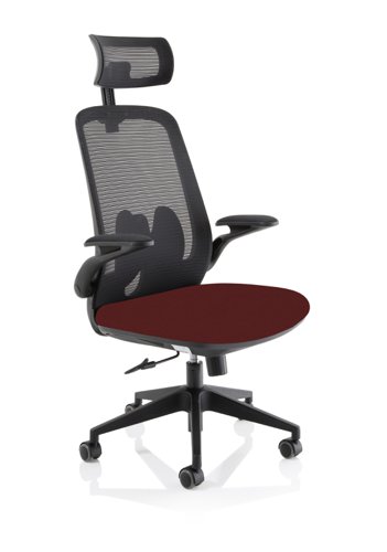Sigma Executive Mesh Back Office Chair Bespoke Fabric Seat Ginseng Chilli With Folding Arms - KCUP2025