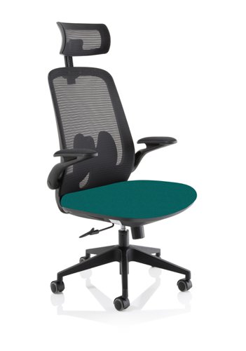 Sigma Executive Mesh Back Office Chair Bespoke Fabric Seat Maringa Teal With Folding Arms - KCUP2026