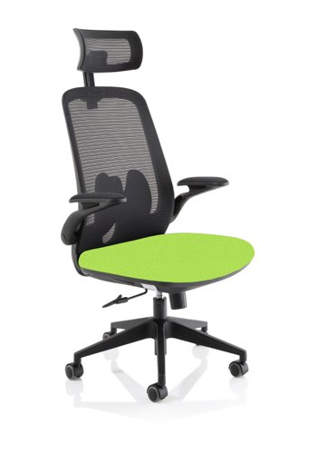 Sigma Executive Mesh Back Office Chair Bespoke Fabric Seat Myrrh Green With Folding Arms - KCUP2027