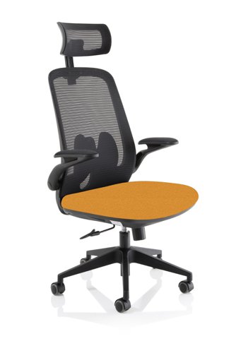 17093DY - Sigma Executive Mesh Back Office Chair Bespoke Fabric Seat Senna Yellow With Folding Arms - KCUP2028