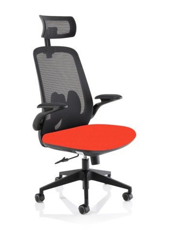 Sigma Executive Bespoke Fabric Seat Tabasco Orange Mesh Chair With Folding Arms