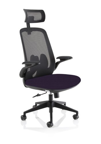 Sigma Executive Bespoke Fabric Seat Tansy Purple Mesh Chair With Folding Arms