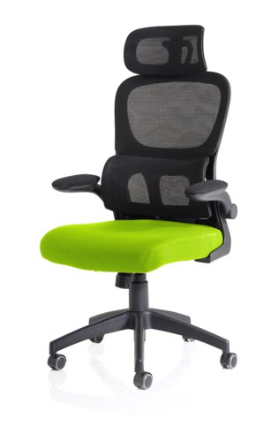 Iris Task Operator Black Mesh Back Bespoke Myrrh Green Fabric Seat With Headrest