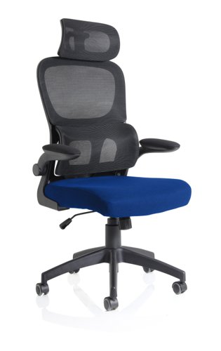 19179DY - Iris Mesh Back Task Operator Office Chair Bespoke Stevia Blue Fabric Seat With Headrest - KCUP2034