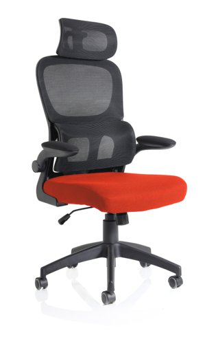 19186DY - Iris Mesh Back Task Operator Office Chair Bespoke Tabasco Orange Fabric Seat With Headrest - KCUP2035