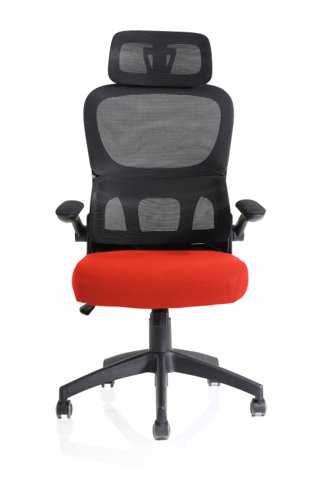 Iris Task Operator Black Mesh Back Bespoke Tabasco Orange Fabric Seat With Headrest