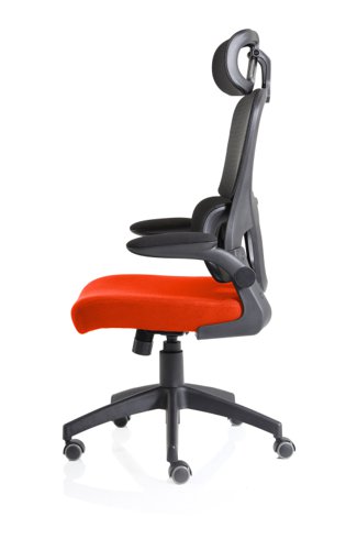 Iris Task Operator Black Mesh Back Bespoke Tabasco Orange Fabric Seat With Headrest  KCUP2035