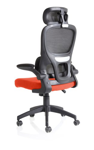 Iris Task Operator Black Mesh Back Bespoke Tabasco Orange Fabric Seat With Headrest