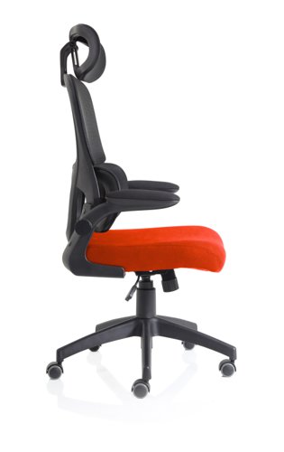 19186DY - Iris Mesh Back Task Operator Office Chair Bespoke Tabasco Orange Fabric Seat With Headrest - KCUP2035