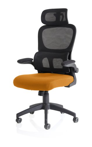 19193DY - Iris Mesh Back Task Operator Office Chair Bespoke Senna Yellow Fabric Seat With Headrest - KCUP2036