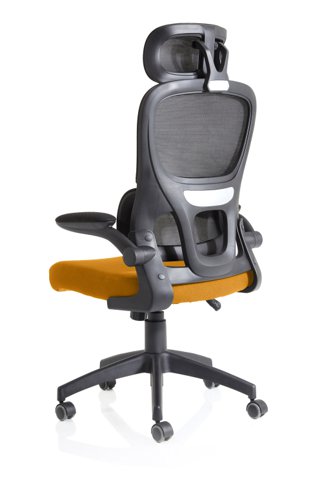 Iris Task Operator Black Mesh Back Bespoke Senna Yellow Fabric Seat With Headrest  KCUP2036