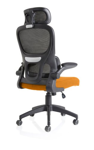 Iris Mesh Back Task Operator Office Chair Bespoke Senna Yellow Fabric Seat With Headrest - KCUP2036