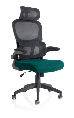 19207DY - Iris Mesh Back Task Operator Office Chair Bespoke Maringa Teal Fabric Seat With Headrest - KCUP2038