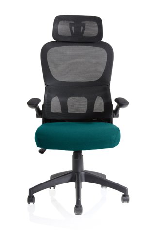 Iris Mesh Back Task Operator Office Chair Bespoke Maringa Teal Fabric Seat With Headrest - KCUP2038