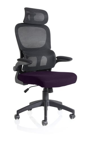 Iris Task Operator Black Mesh Back Bespoke Tansy Purple Fabric Seat With Headrest