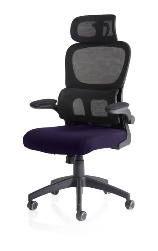 Iris Task Operator Black Mesh Back Bespoke Tansy Purple Fabric Seat With Headrest  KCUP2039