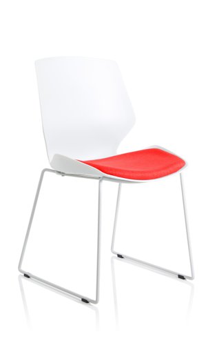 Florence Sled White Frame Bespoke Bergamot Cherry Fabric Visitor Chair