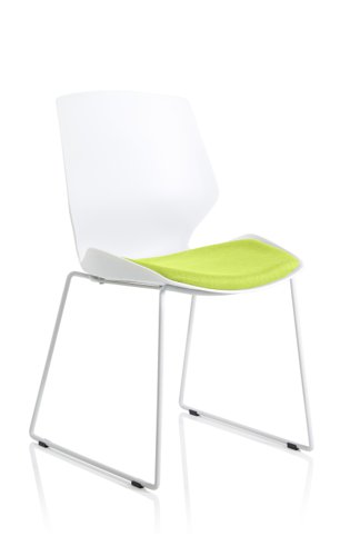Florence Sled White Frame Bespoke Myrrh Green Fabric Visitor Chair Dynamic