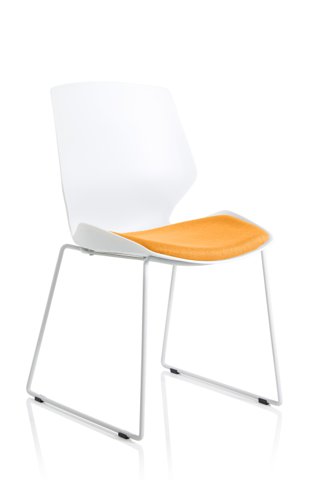 Florence Sled White Frame Bespoke Senna Yellow Fabric Visitor Chair  KCUP2045