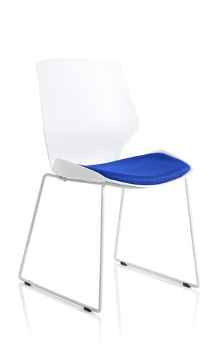 Florence Sled White Frame Bespoke Stevia Blue Fabric Visitor Chair
