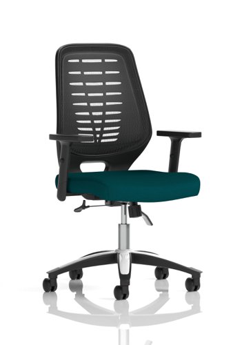 Relay Task Operator Chair Bespoke Colour Black Back Maringa Teal With Height Adjustable Arms