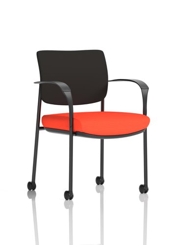 Brunswick Deluxe Black Fabric Back Black Frame Bespoke Colour Seat Tabasco Orange With Arms With Castors