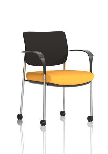 Brunswick Deluxe Black Fabric Back Chrome Frame Bespoke Colour Seat Senna Yellow With Arms With Castors Dynamic