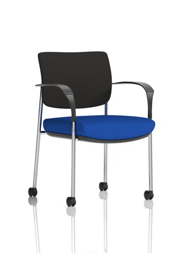 Brunswick Deluxe Black Fabric Back Chrome Frame Bespoke Colour Seat Stevia Blue With Arms With Castors