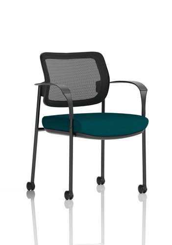 Brunswick Deluxe Mesh Back Black Frame Bespoke Colour Seat Maringa Teal With Arms With Castors